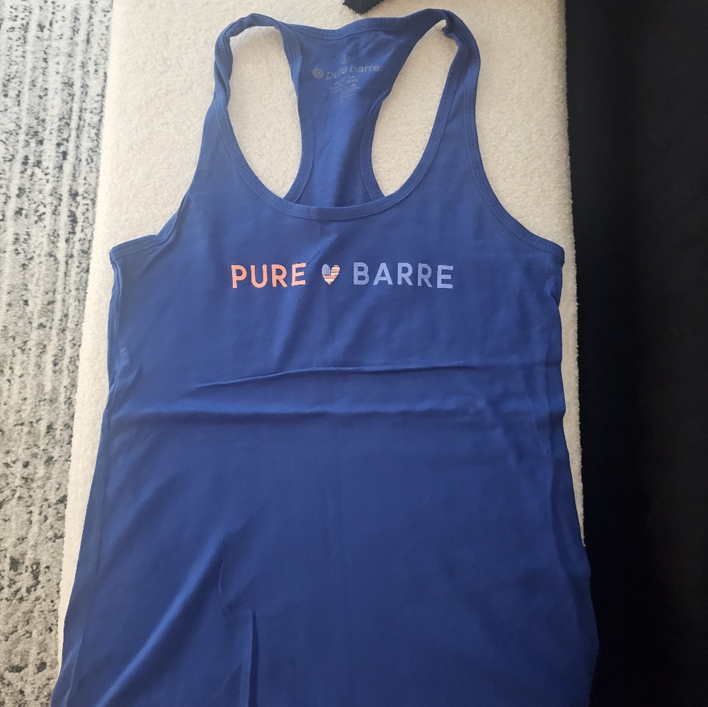 Pure Barre Blue Racerback Tank with Pink Logo